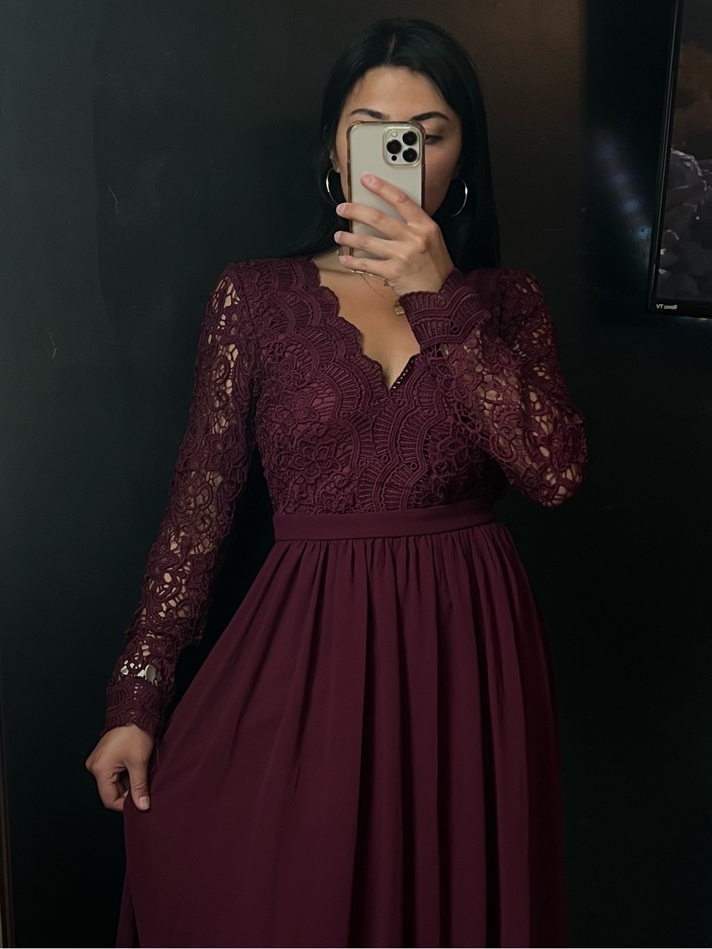 Lulu's Lace Bodice Maxi Dress (Open Back) - Burgundy